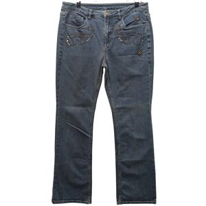 Doncaster Sport Jeans Women 10 Blue Studded Rhinestone Paisley Straight Leg